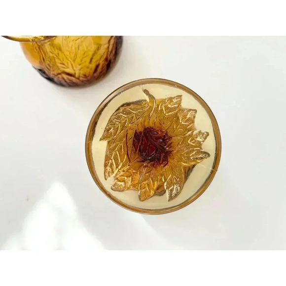 Vintage Brown + Gold set of 2 Glass Tiara Sweet Pear Amber Sherbert Dessert Cups - Picture 8 of 10